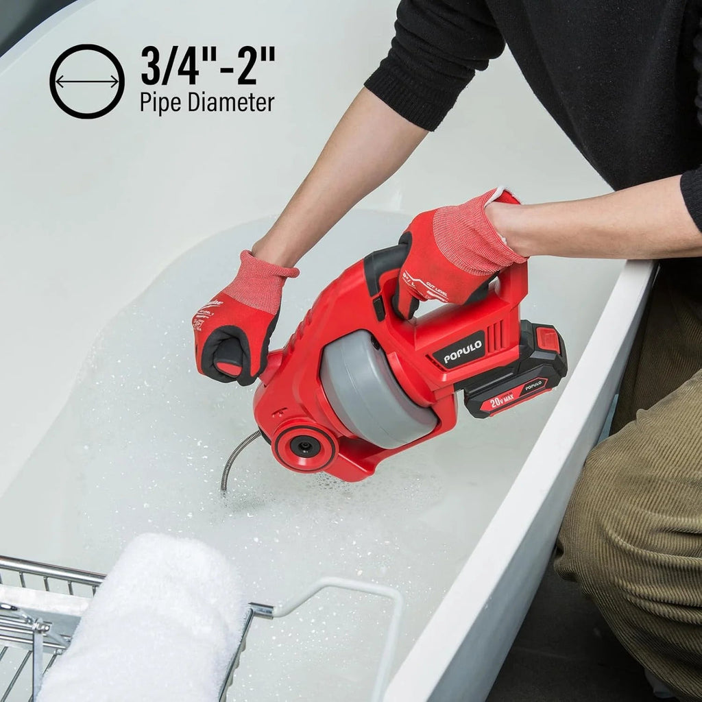20V Cordless Electric Drain Auger-efficient 25FT Auto-feed Drain Snake with Replaceable CABLE,2.0AH Battery,charger,storage Bag & Gloves for…