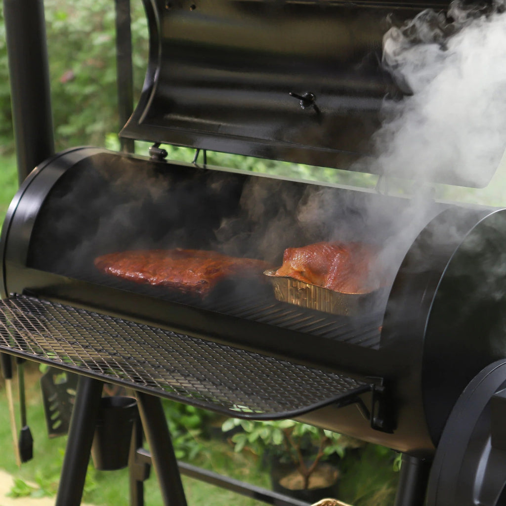 941 Sq.in. Overlarge Bbq Charcoal Grill with Offset Smoker, Black