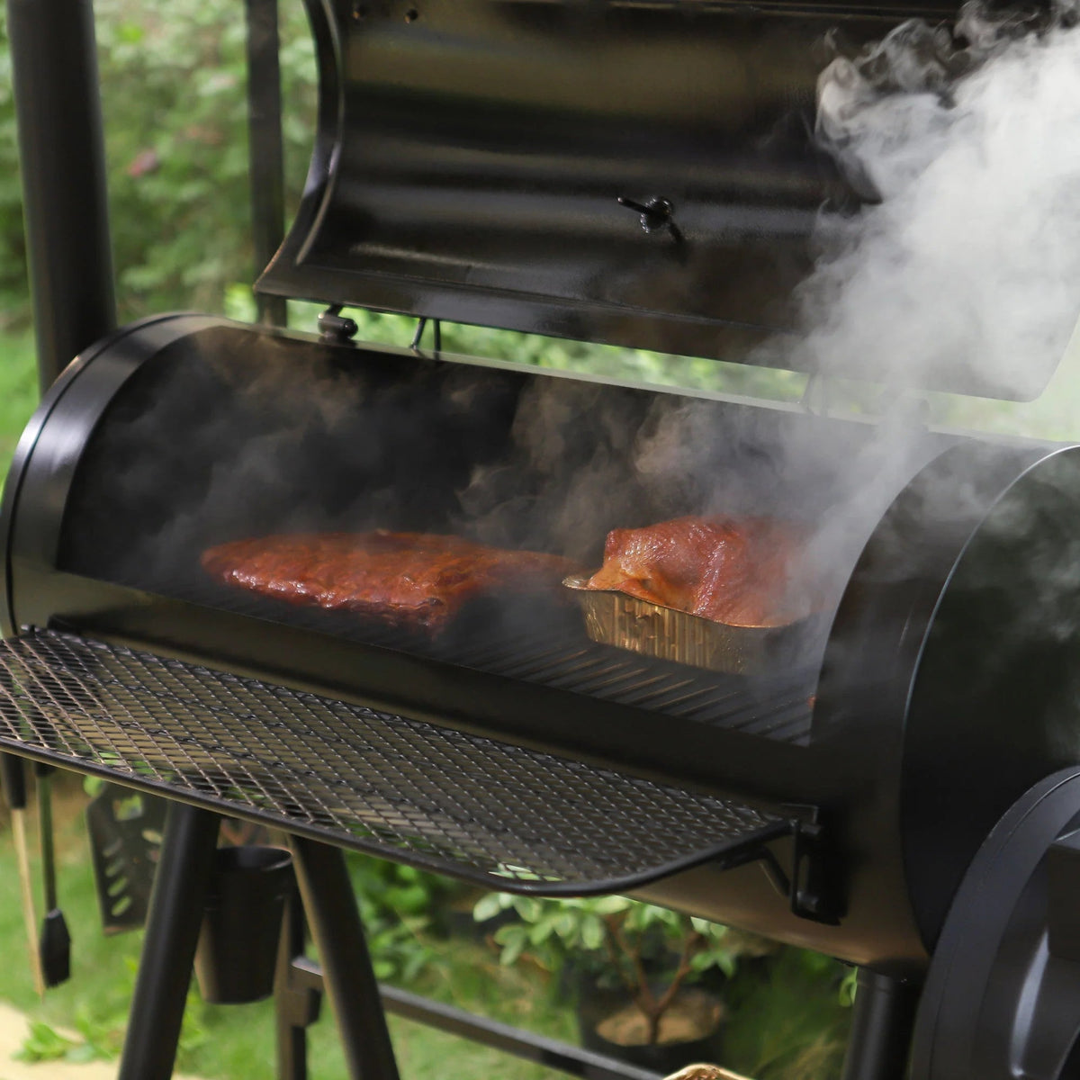 941 Sq.in. Overlarge Bbq Charcoal Grill with Offset Smoker, Black