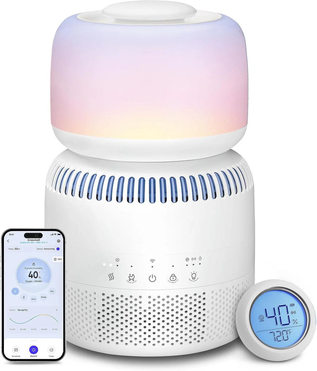 Humidifiers for Bedroom Baby Sprout Evaporative with Dual Filters for Air Water Separate Sensor Adjustable No Blue Nightlight Auto Dr