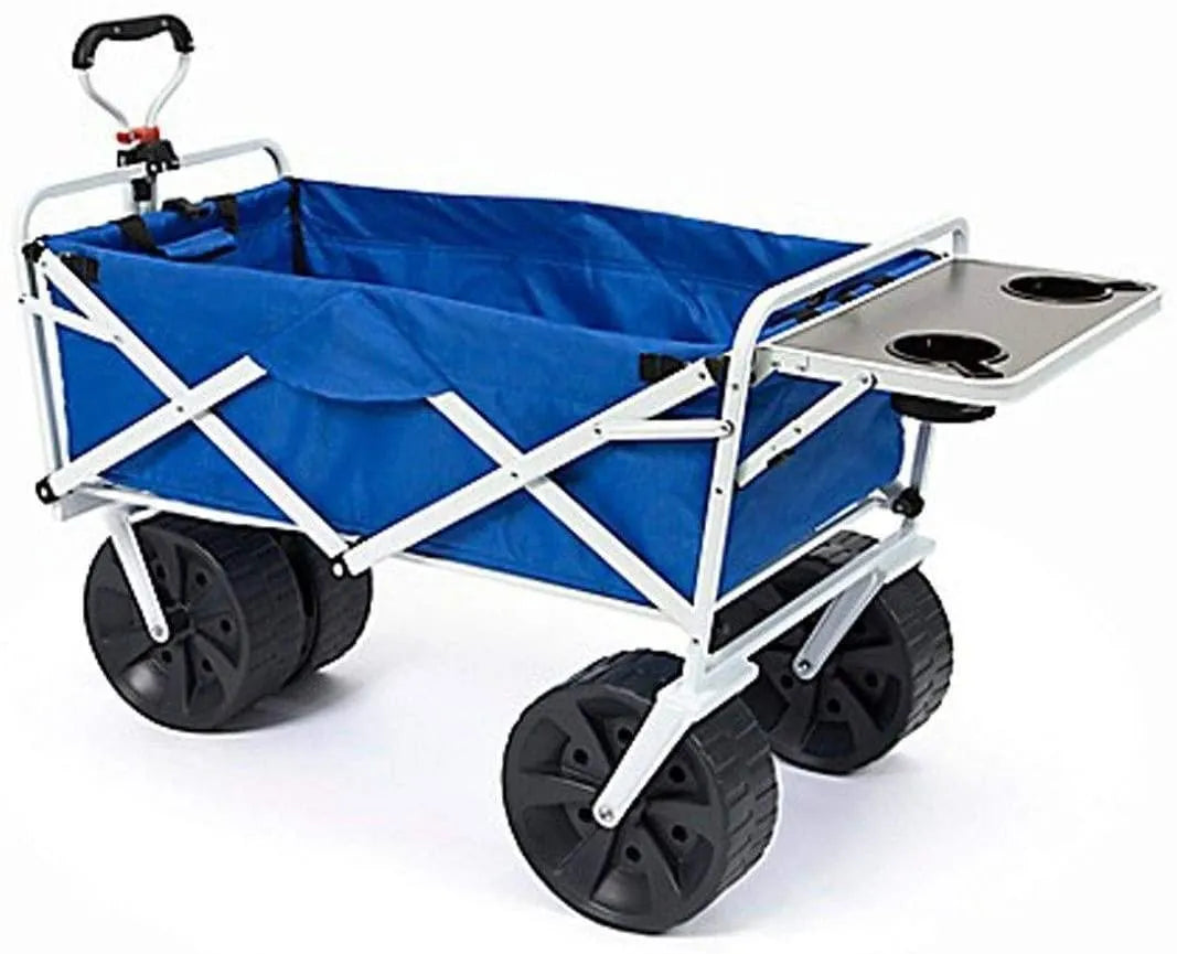All Terrain Beach Wagon with Side Table|heavy Duty Collapsible Folding Cart with Large Wheels for Beach Day, Picnic, Camping, Outdoor…