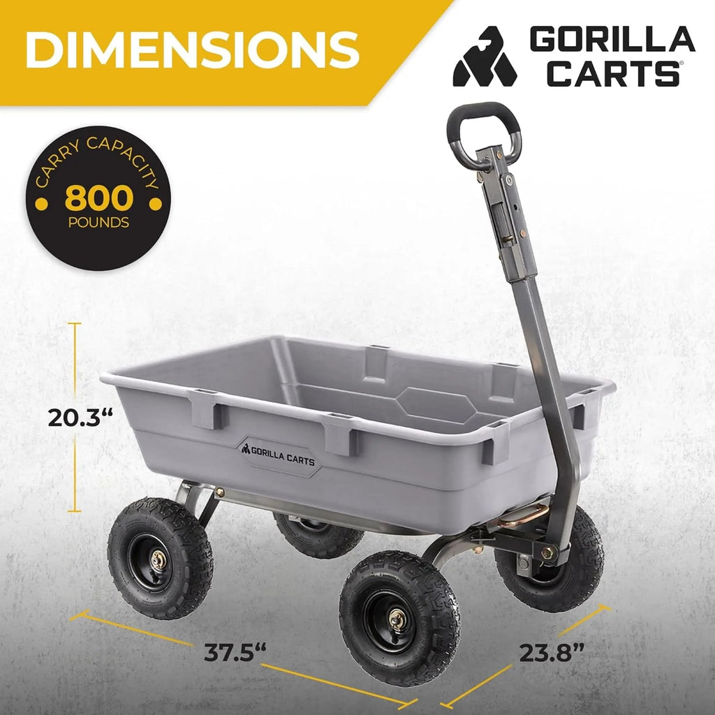Heavy Duty Poly Utility Dump Wagon Garden Cart W/pneumatic Tires, 6 Cu ft - 1200 lb Capacity Outdoor Wheelbarrow for Yard, Landscaping &…
