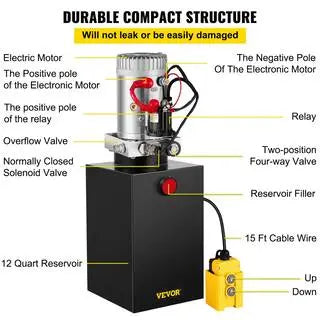12 qt. 12-VOLT 3200 PSI Hydraulic Power Pump Electric Dump Trailer Pump with Steel Reservoir for Car Lift
