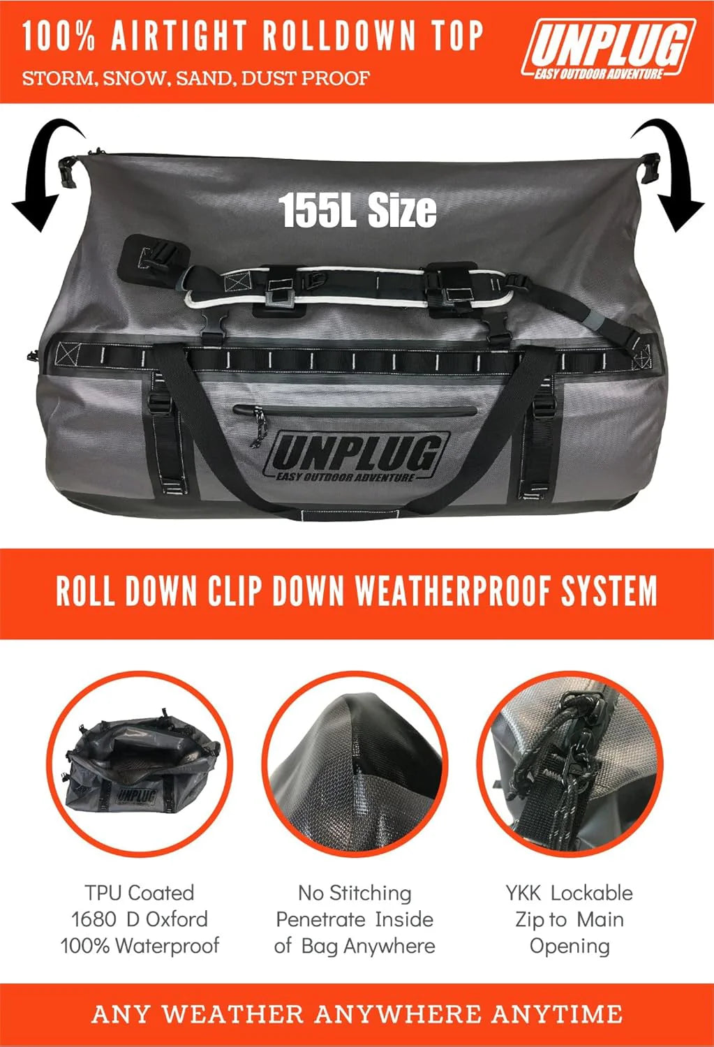 Ultimate Adventure Bag -1680D Heavy Duty Waterproof Travel Duffel Bags for Camping, Motorcycle Dry Bag, Waterproof Bags for Boating,…