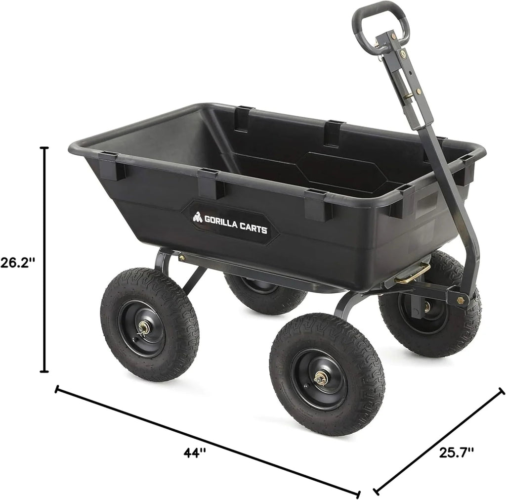 Heavy Duty Poly Utility Dump Wagon Garden Cart W/pneumatic Tires, 6 Cu ft - 1200 lb Capacity Outdoor Wheelbarrow for Yard, Landscaping &…