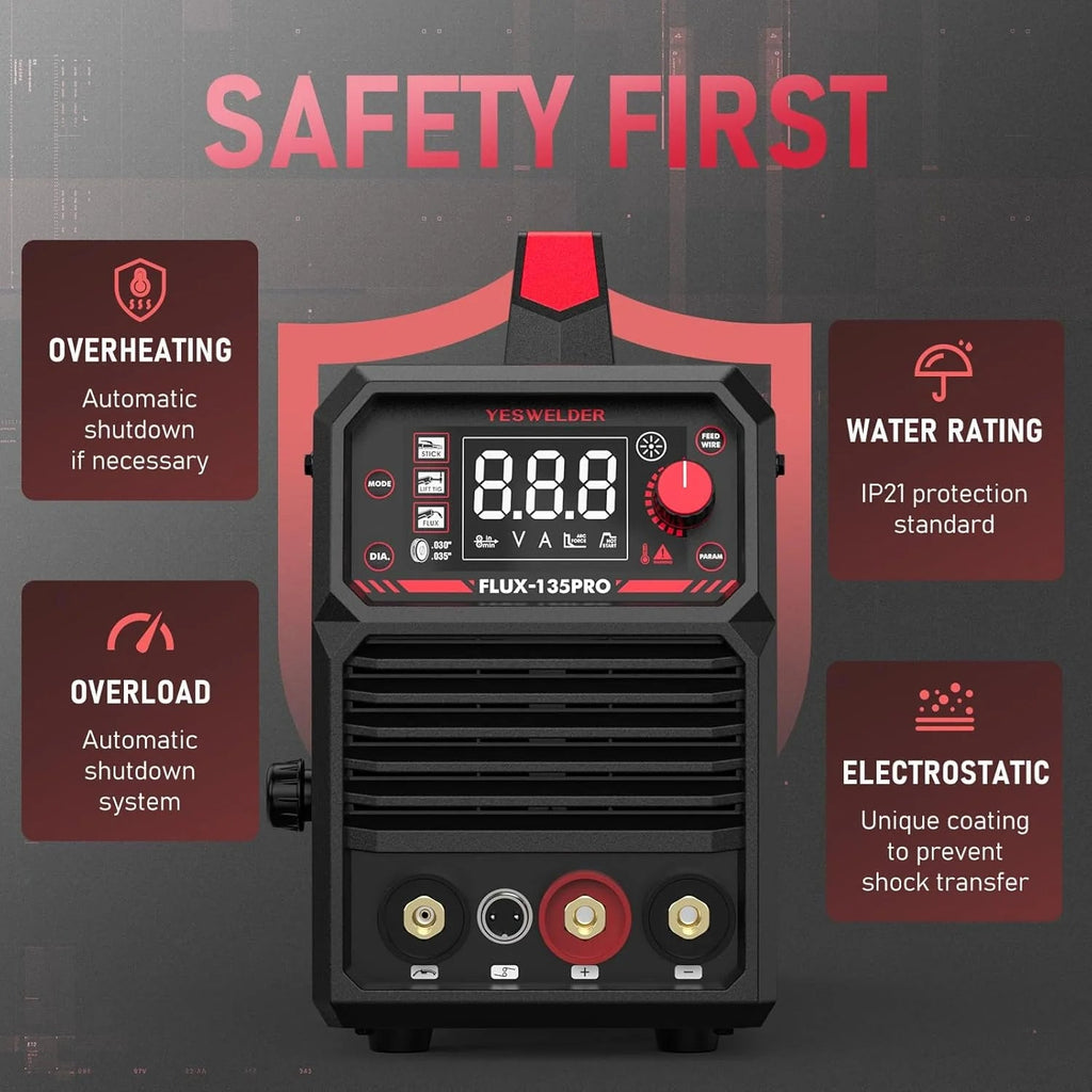 135AMP Mig WELDER,110V Flux Core Welder Flux Core Mig/lift Tig/stick 3-IN-1 Large LED Digital Display Welding Machine Igbt Inverter Welder