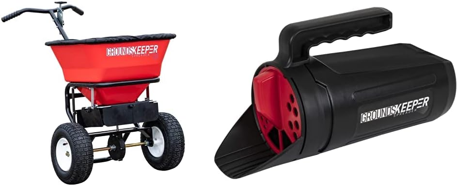 Multi-purpose Walk Behind Push Spreader, 100 Pound Capacity, Multi Use Tool for Grass Seed, Salt, De-icer, Fertilizer and Seeds