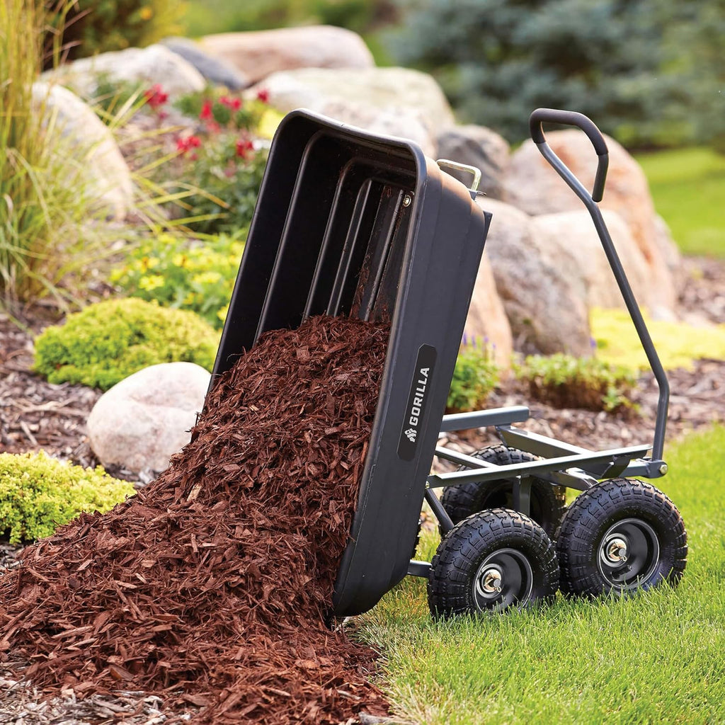 Heavy Duty Poly Utility Dump Wagon Garden Cart W/pneumatic Tires, 6 Cu ft - 1200 lb Capacity Outdoor Wheelbarrow for Yard, Landscaping &…