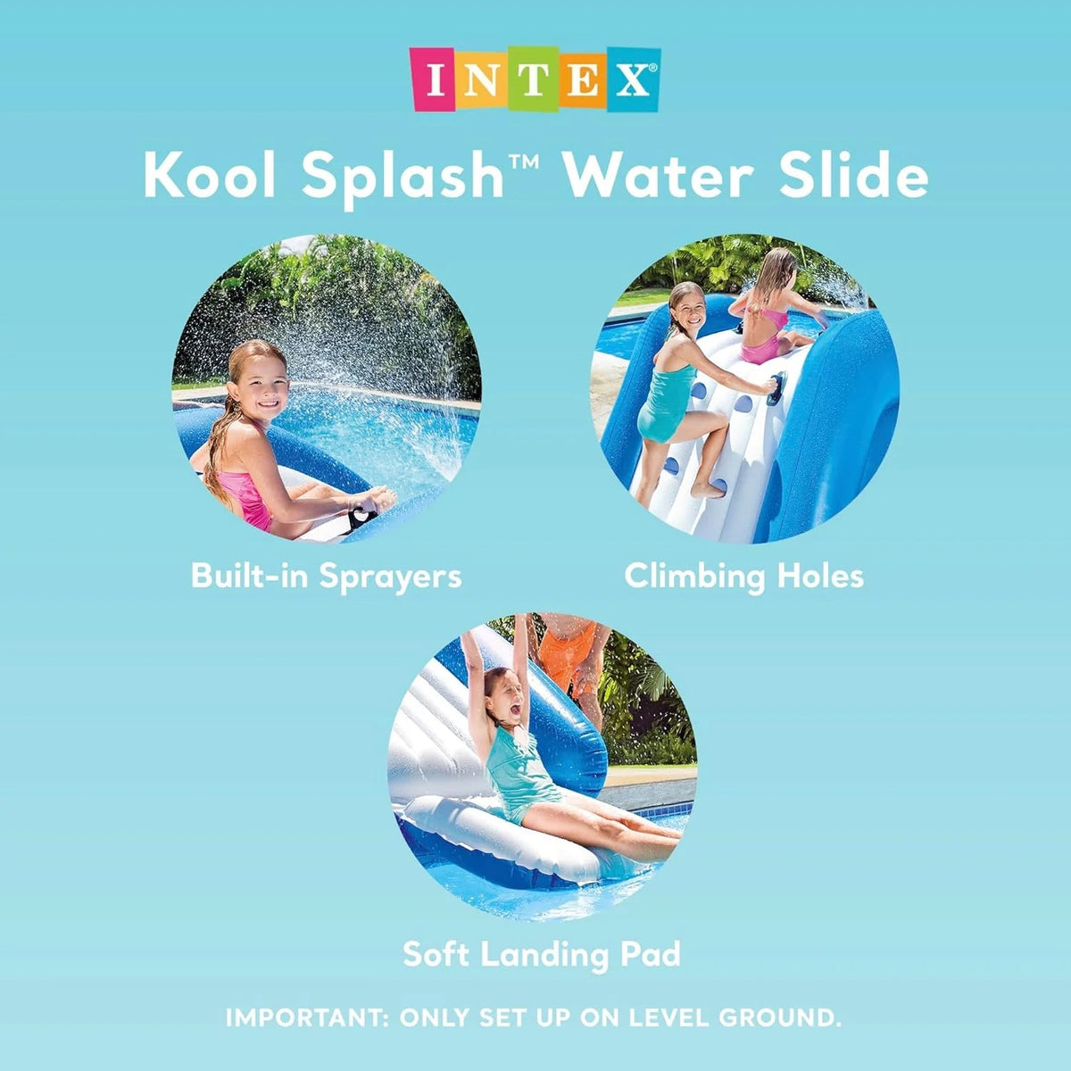Inflatable Water Slide Swimming Pool Play Center with Built in Sprayers for Kids and Adults, Ages 6 and Up, Blue