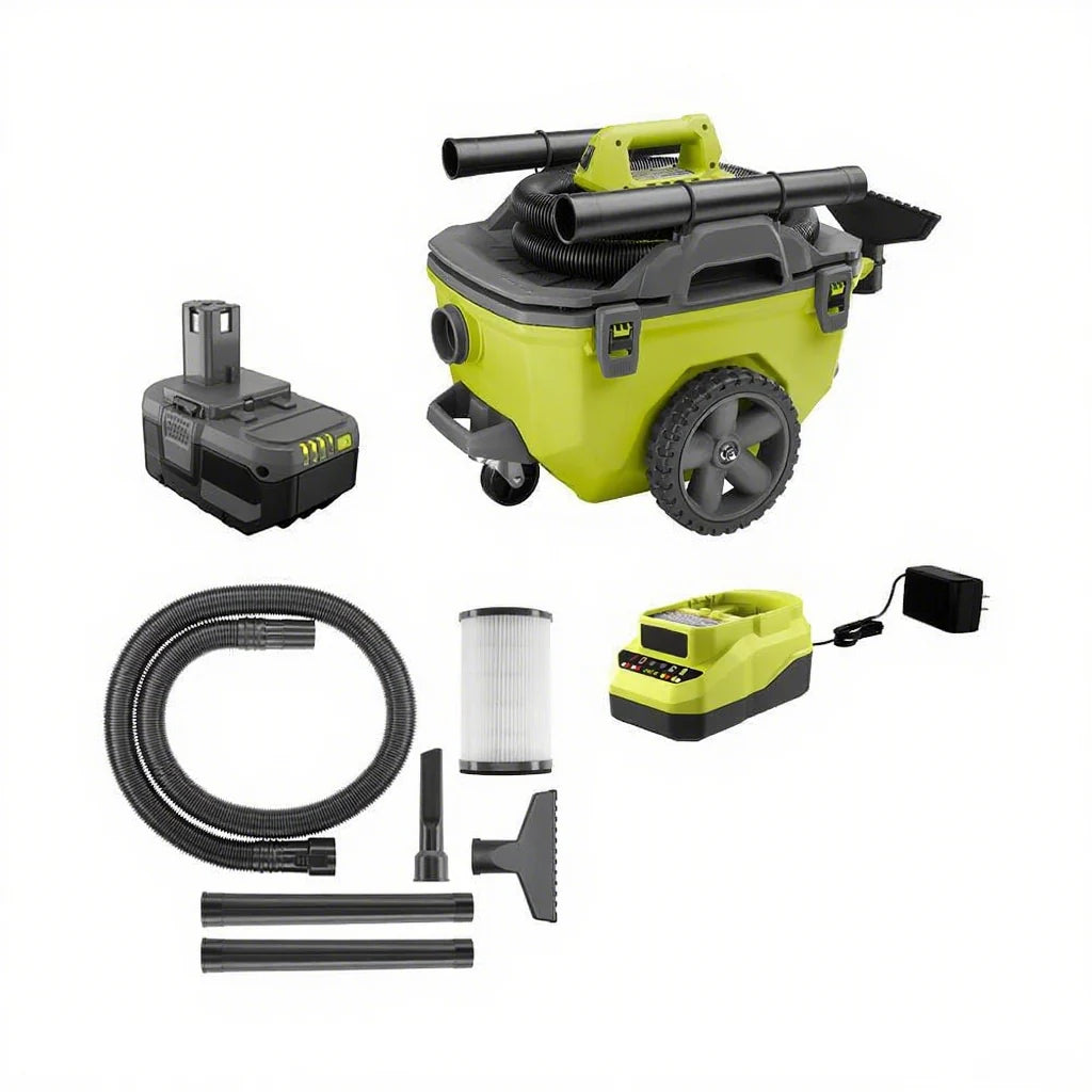 18V Cordless 6 gal. Wet/dry Vacuum Kit with 4.0 ah Battery, Charger and Vacuum Accessories