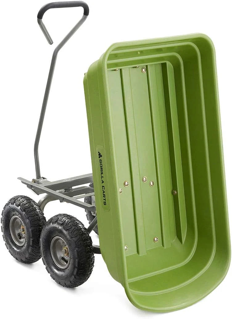 Heavy Duty Poly Utility Dump Wagon Garden Cart W/pneumatic Tires, 6 Cu ft - 1200 lb Capacity Outdoor Wheelbarrow for Yard, Landscaping &…