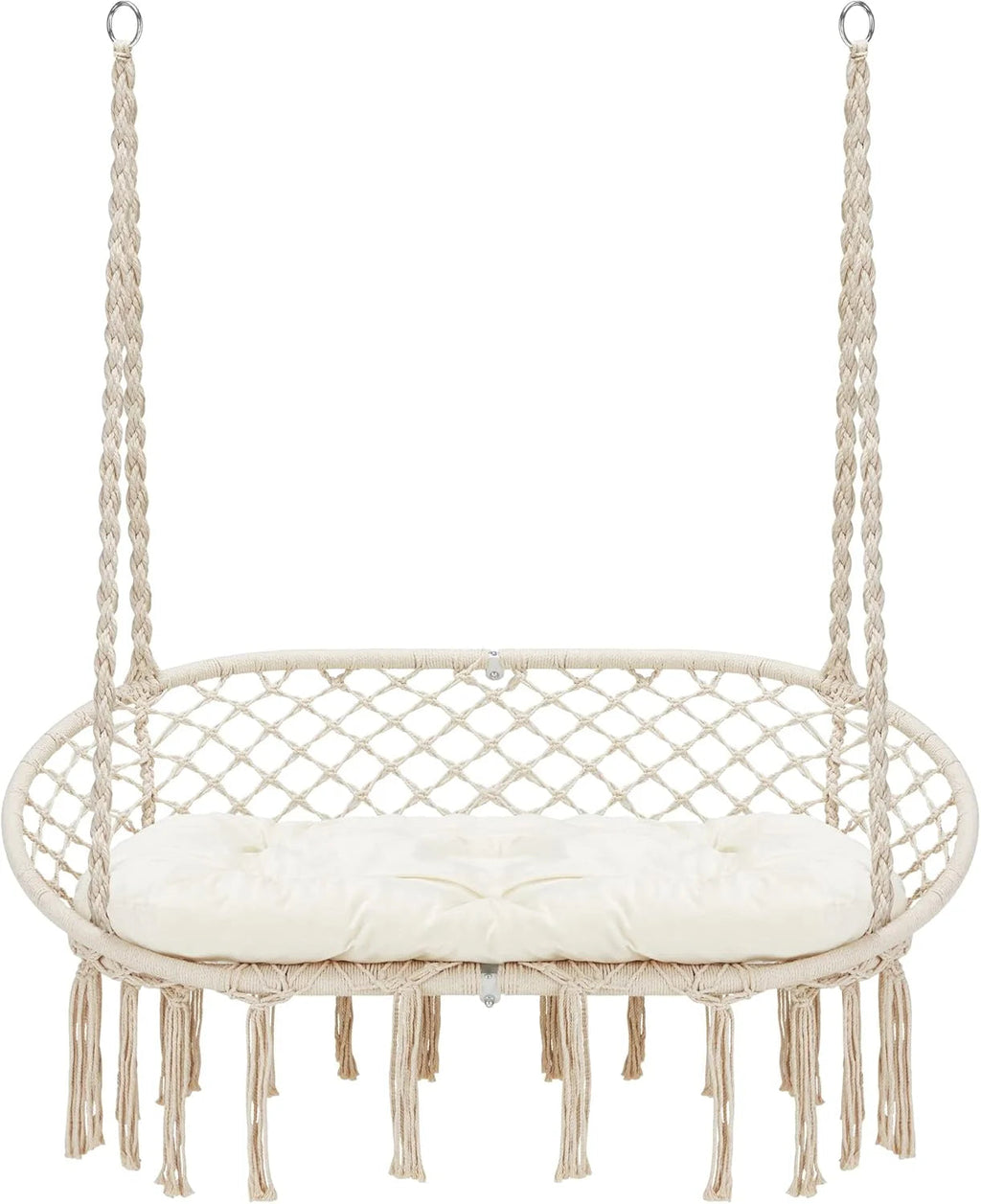 Hammock Chair Macrame Hanging Swing with Cushion,hanging Cotton Ropes, Metal Frame, 450 lbs Capacity Indoor Outdoor, Patio, Balcony,…