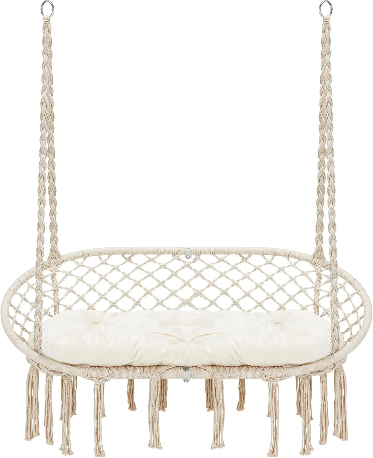 Hammock Chair Macrame Hanging Swing with Cushion,hanging Cotton Ropes, Metal Frame, 450 lbs Capacity Indoor Outdoor, Patio, Balcony,…