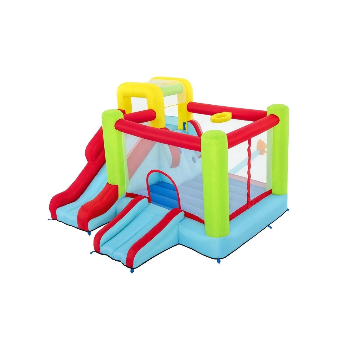 Up, in and Over Wonder Hoops 10' Inflatable Bounce House Park with Basketball and Slide. 126