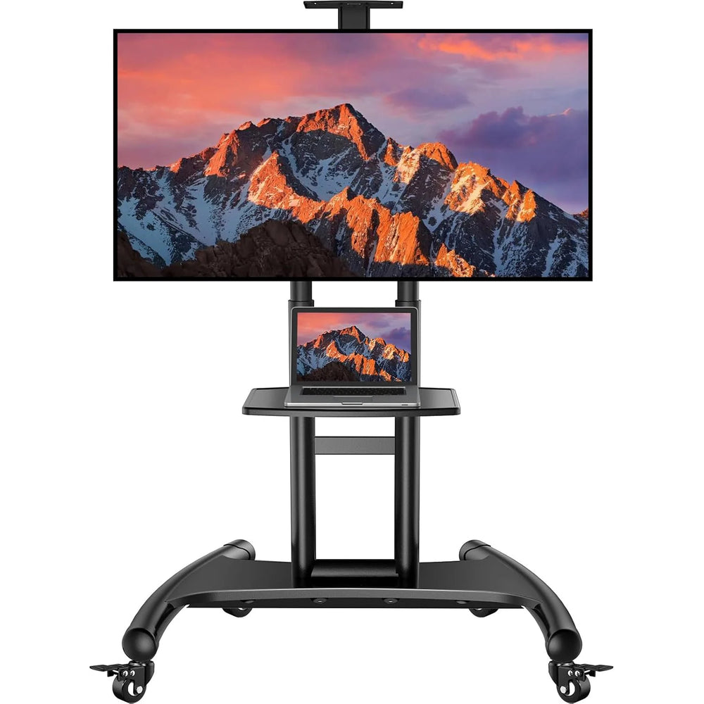 Perlesmith Rolling Mobile TV Cart with Wheels for 32 82 Inch Lcd LED 4K Flat Screen Tvs TV Floor Stand with Shelf Holds Up to 100 lbs Height