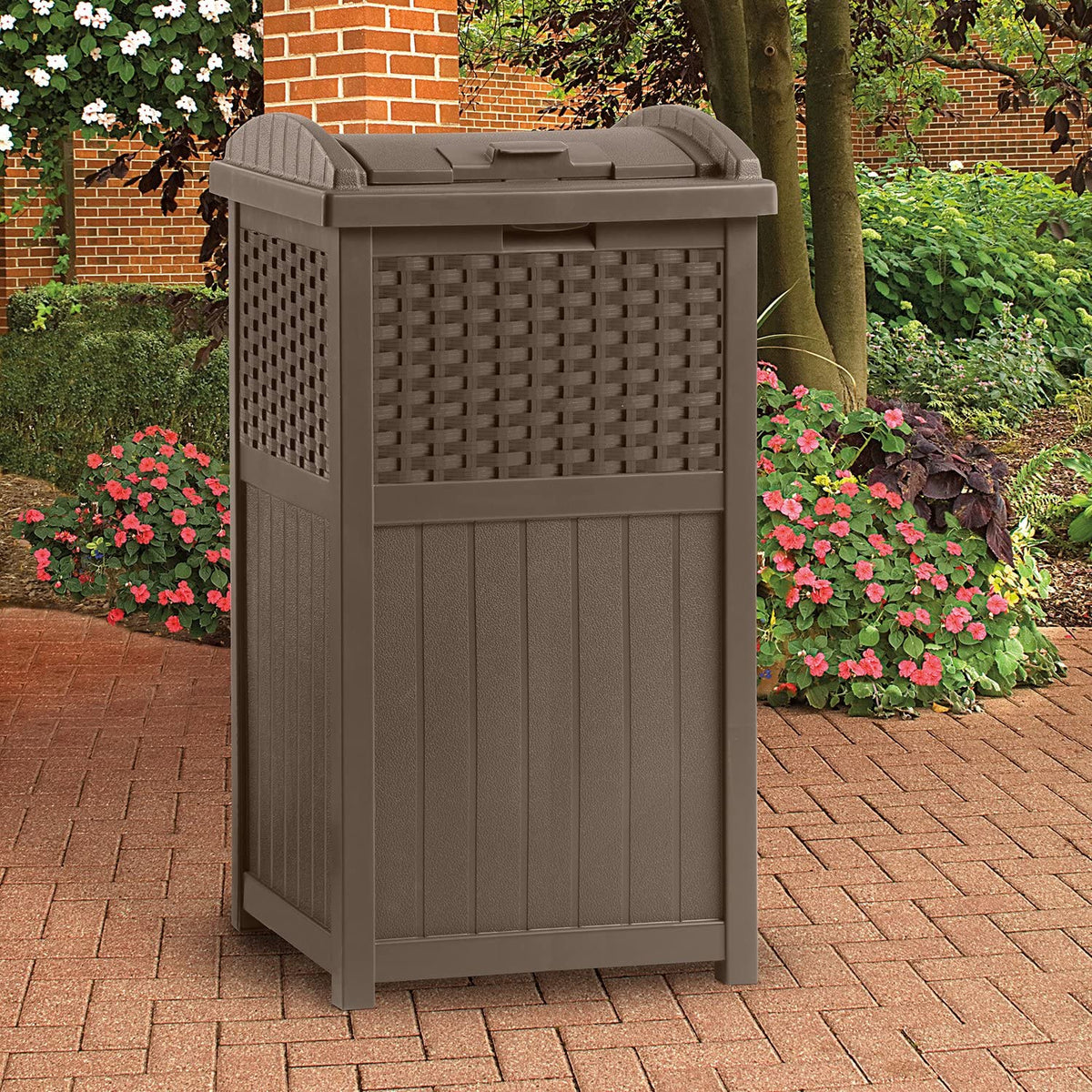 77 quart Resin Beverage Cart, Java & Suncast 33 gallon Resin Trash Can