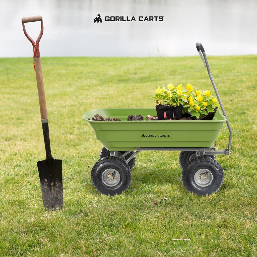 Heavy Duty Poly Utility Dump Wagon Garden Cart W/pneumatic Tires, 6 Cu ft - 1200 lb Capacity Outdoor Wheelbarrow for Yard, Landscaping &…