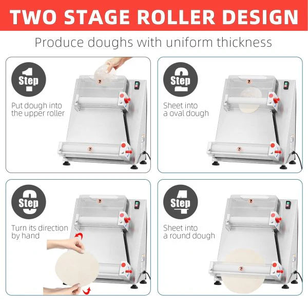 Commercial Pizza Dough Roller Sheeter, Max 16, Automatic 370W Electric Pizza Dough Roller, Stainless Steel, Suitable for Noodle, Pizza Bread…