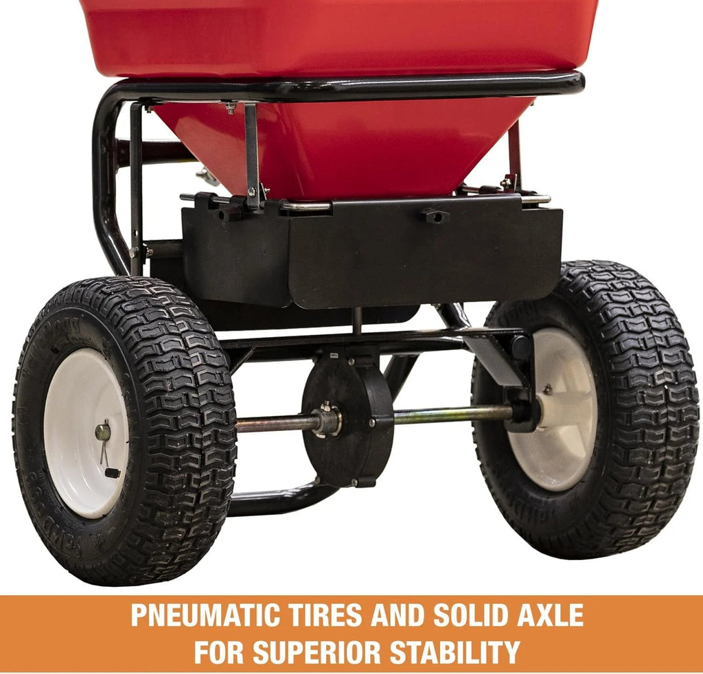 Multi-purpose Walk Behind Push Spreader, 100 Pound Capacity, Multi Use Tool for Grass Seed, Salt, De-icer, Fertilizer and Seeds