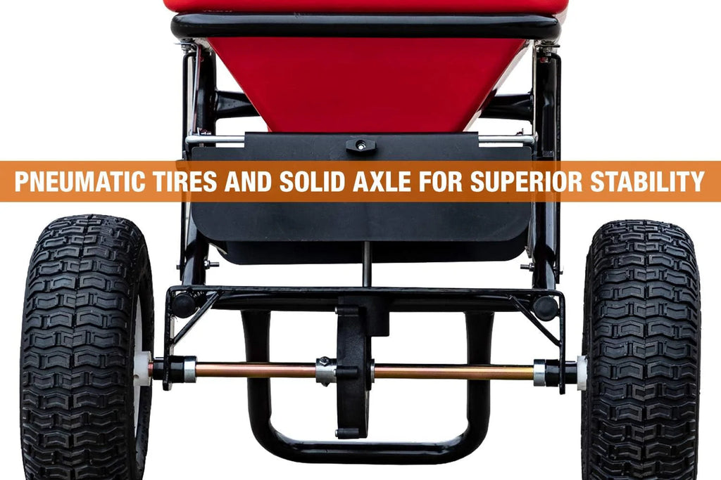 Multi-purpose Walk Behind Push Spreader, 100 Pound Capacity, Multi Use Tool for Grass Seed, Salt, De-icer, Fertilizer and Seeds
