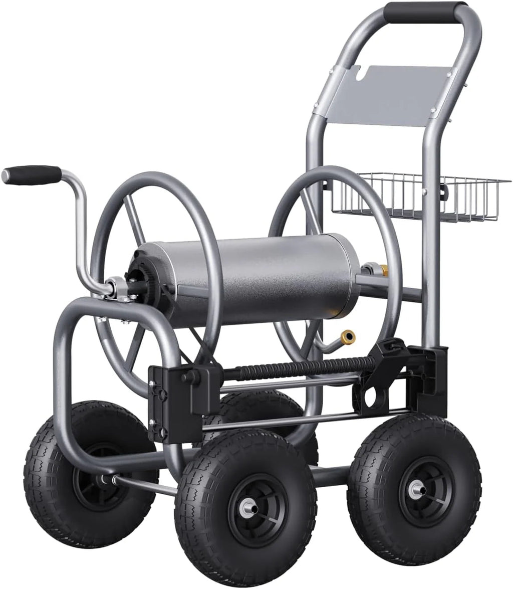 Hose Reel Cart, Hose Cart with Wheels Heavy Duty, Industrial Hose Reels for Outside, 250-FEET of 5/8" Hose Capacity, Hose Guide…