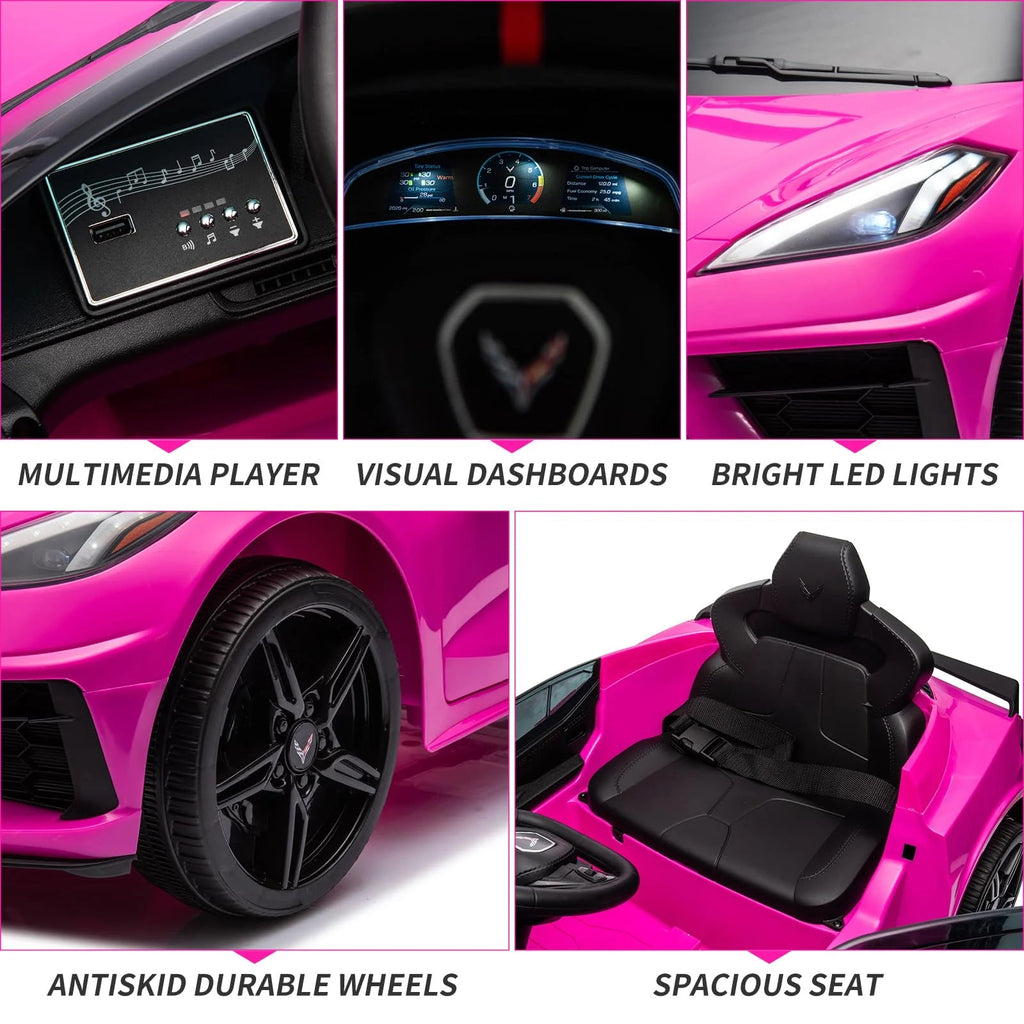 12V Kids Ride on Car Corvette Battery Powered Car Toddles Electric Sports Car Toy with Remote Control, Visual Dashboard, LED Lights, Music,…