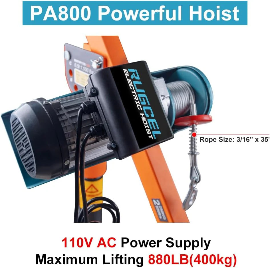 1100LB Folding Dismountable Household Hoist Truck Crane with Electric Hoist (110V) - 880LB Pulling Force, Jib Cranes for Factory, Warehouse,…