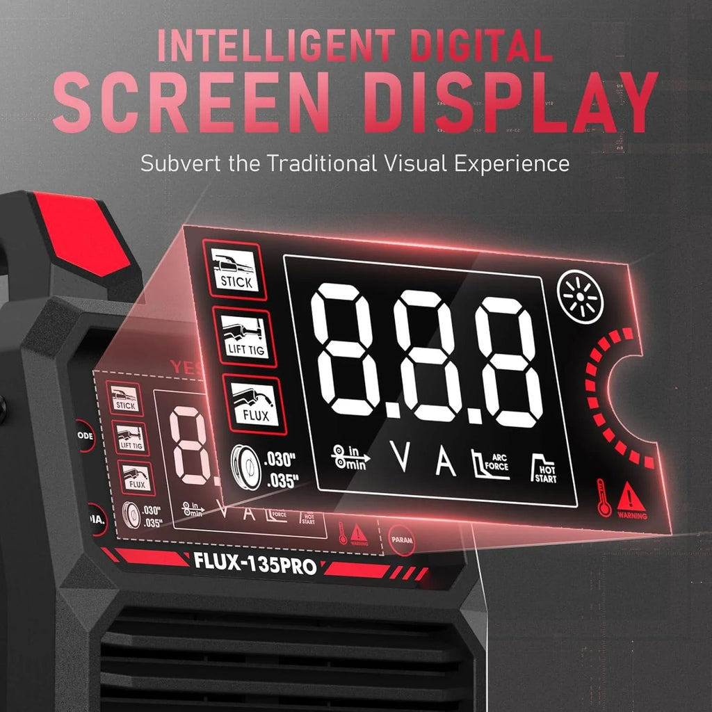 135AMP Mig WELDER,110V Flux Core Welder Flux Core Mig/lift Tig/stick 3-IN-1 Large LED Digital Display Welding Machine Igbt Inverter Welder
