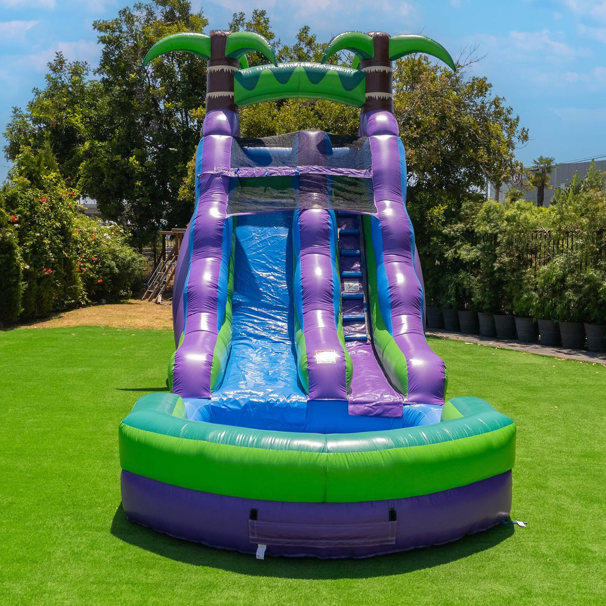 Purple Tropical Lightweight Premium Commercial Grade Water Slide Inflatable with Attached Pool for Kids and Adults (with Blower), Wet Dry…