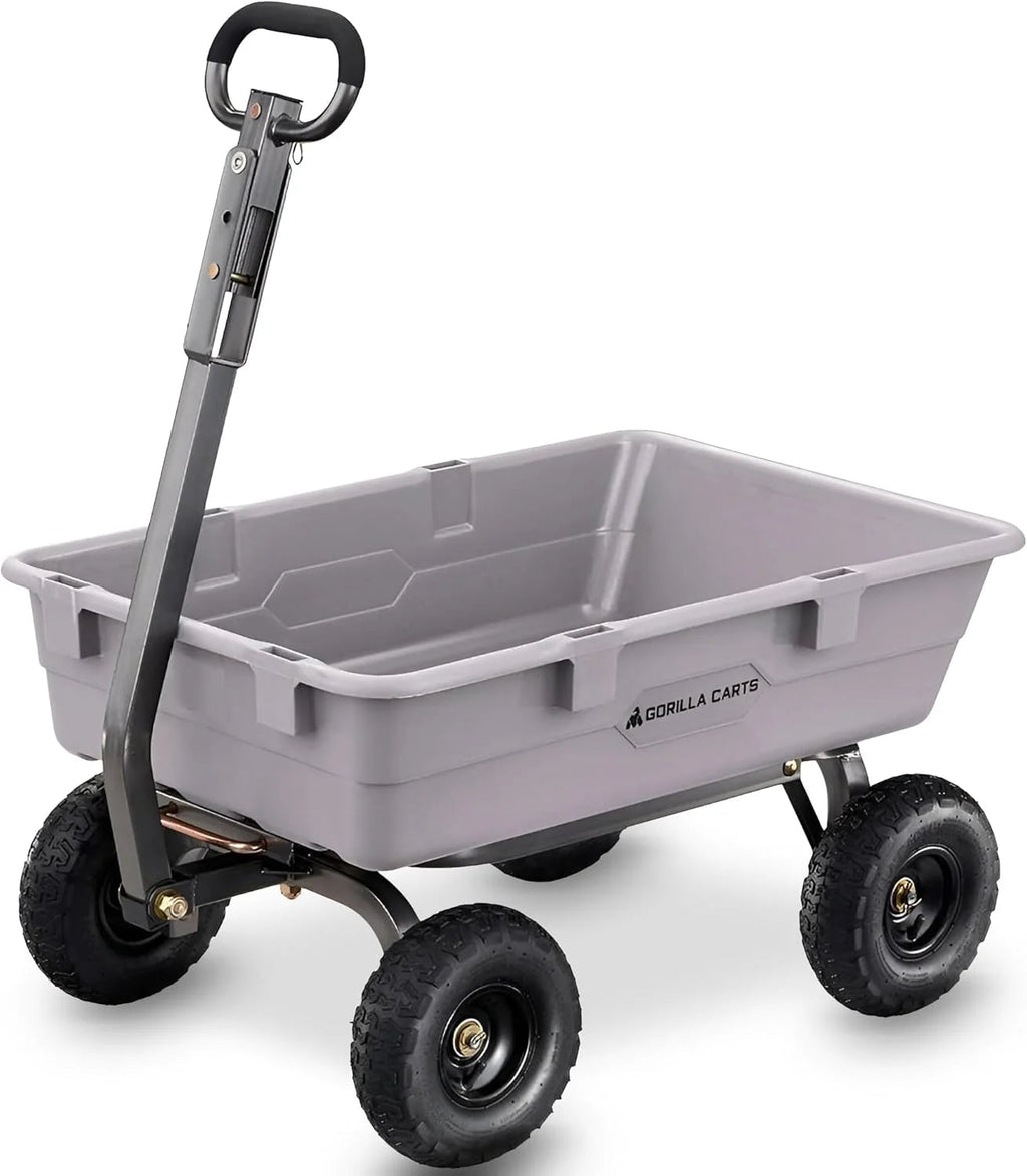 Heavy Duty Poly Utility Dump Wagon Garden Cart W/pneumatic Tires, 6 Cu ft - 1200 lb Capacity Outdoor Wheelbarrow for Yard, Landscaping &…