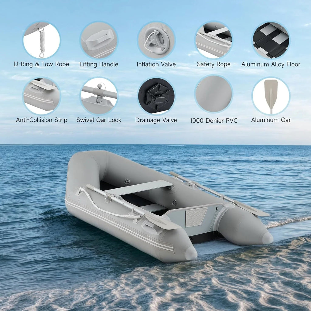 7.5FT Inflatable Dinghy Boat, 2 Person 660LB Transom Sport Tender Boat with Pump Aluminum Oars Floor, Heavy Duty Inflatable Raft Kayak for…