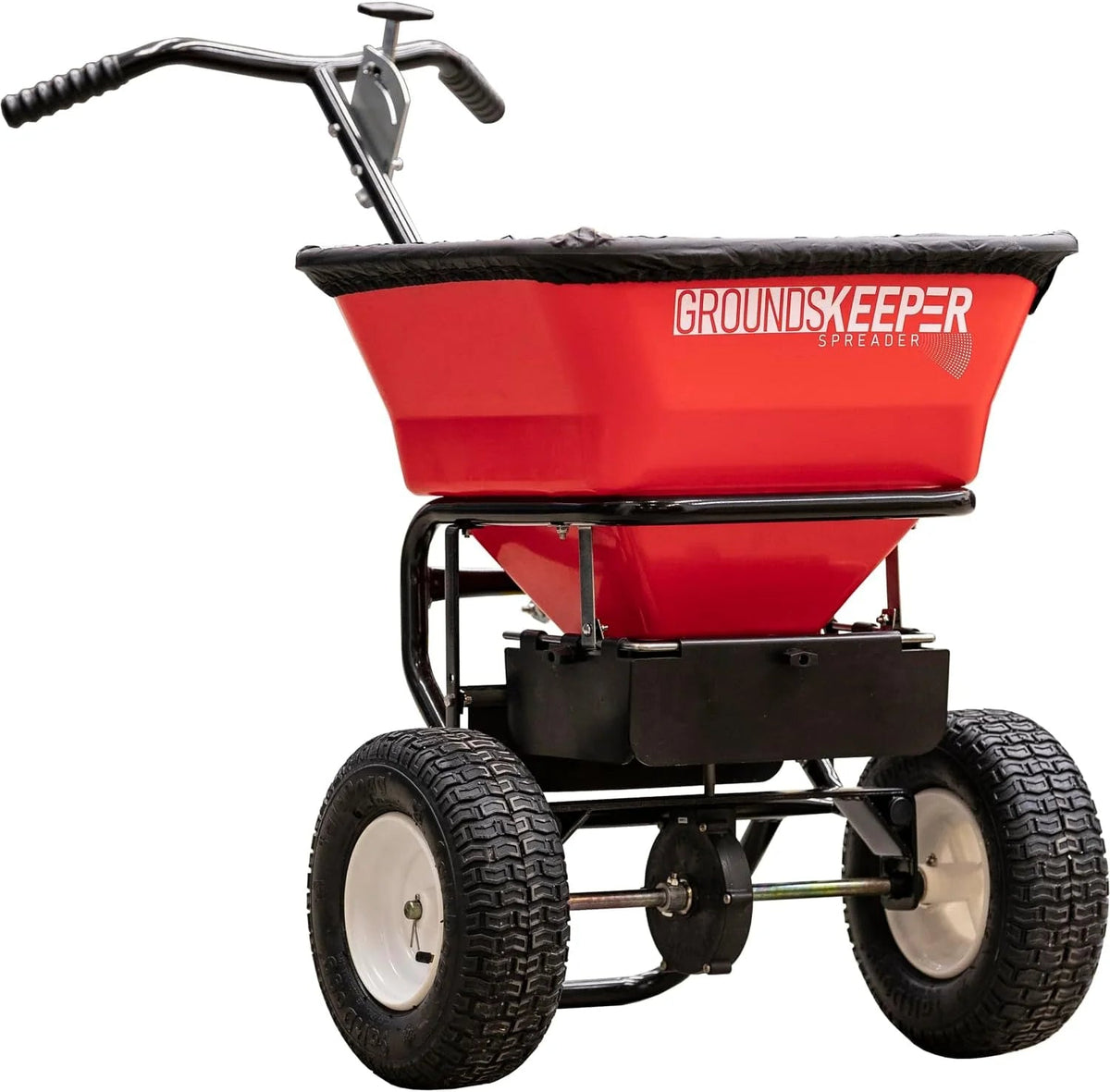 Walk Behind Push Spreader, 100LB Capacity, for Salt, Ice & Snow Melt, Included Grate & Cover with Enclosed Gearbox for Protection