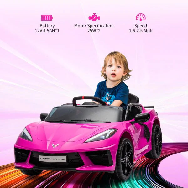 12V Kids Ride on Car Corvette Battery Powered Car Toddles Electric Sports Car Toy with Remote Control, Visual Dashboard, LED Lights, Music,…