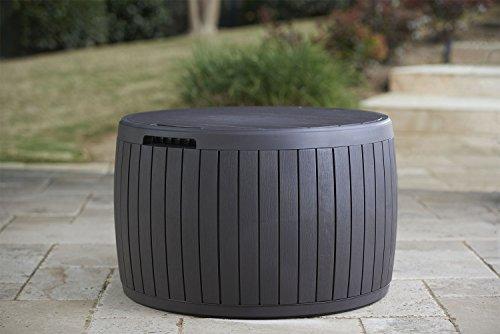 37 gallon Round Deck Box, Patio Table for Outdoor Cushion Storage, Brown