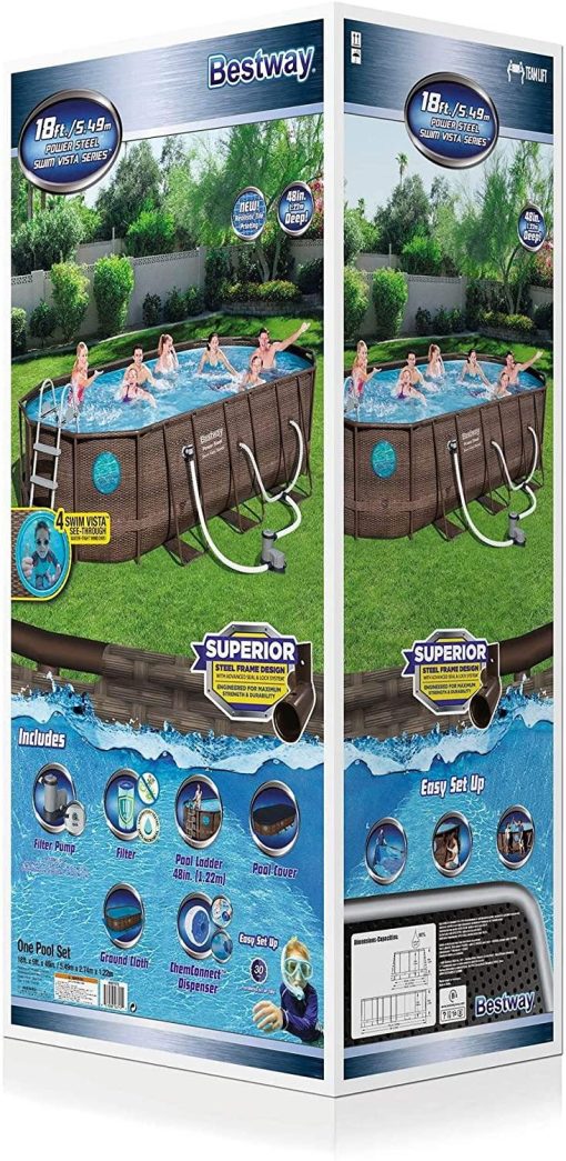 18' X 9 'X 48' Above Ground Swimming Pool Set with Metal Frame Home Swimming Pool Sand Filter Pump, Skimmer and Vacuum