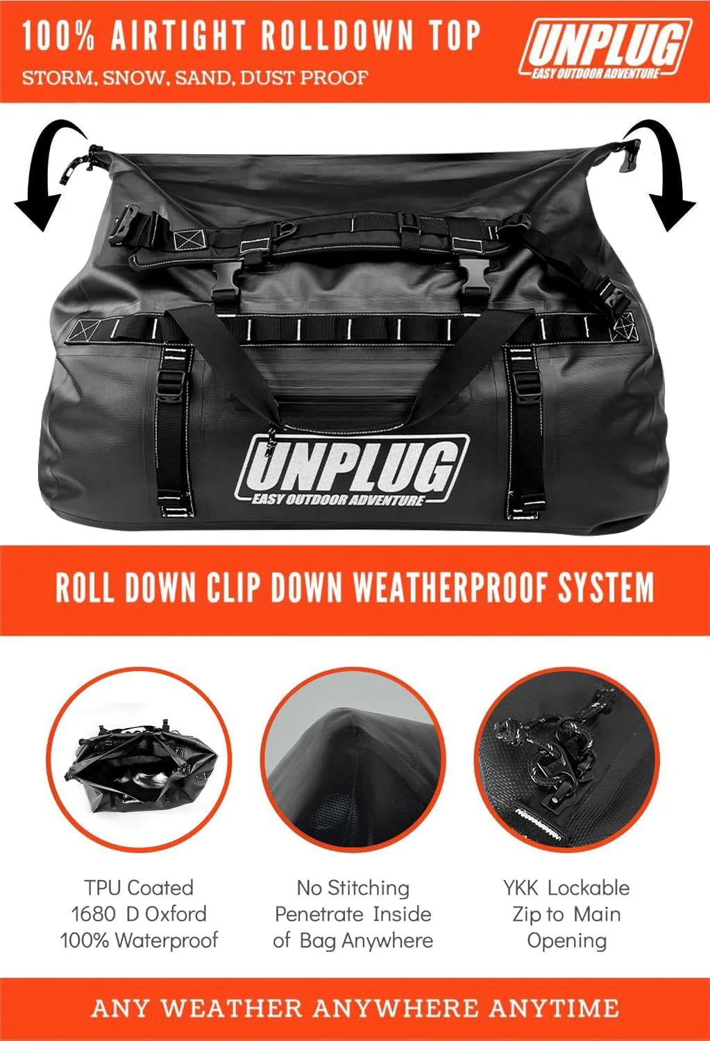 Ultimate Adventure Bag -1680D Heavy Duty Waterproof Travel Duffel Bags for Camping, Motorcycle Dry Bag, Waterproof Bags for Boating,…