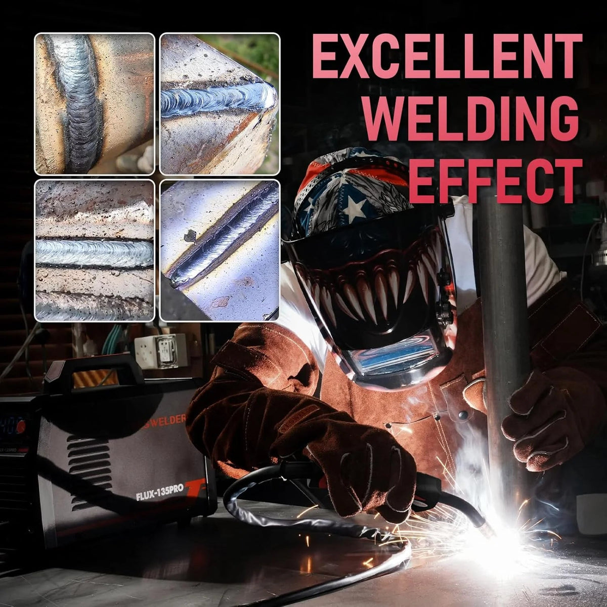135AMP Mig WELDER,110V Flux Core Welder Flux Core Mig/lift Tig/stick 3-IN-1 Large LED Digital Display Welding Machine Igbt Inverter Welder