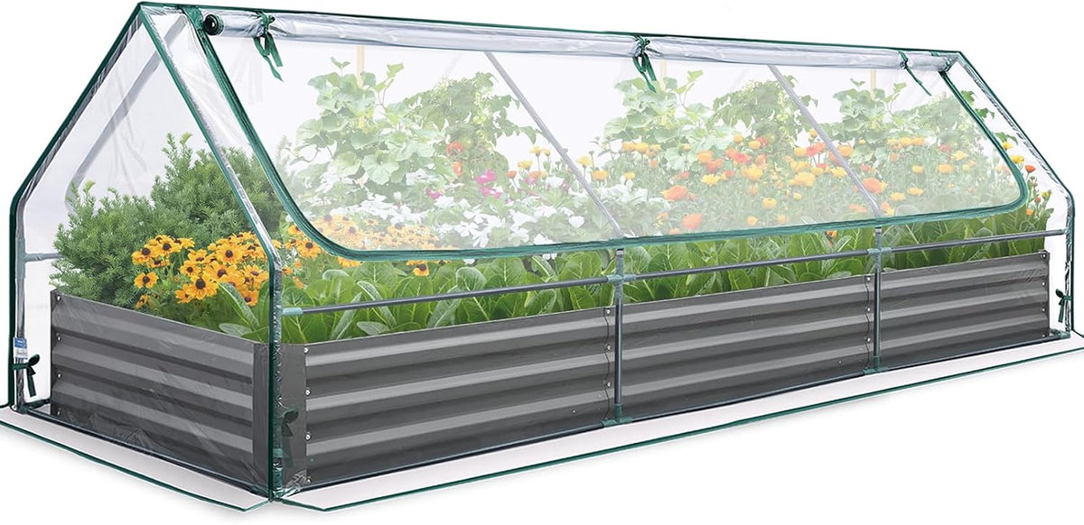 Raised Garden Bed Galvanized Raised Beds for Gardening Vegetables with Cover 8X4X1 ft Metal Planter Box Outdoor Use (Clear
