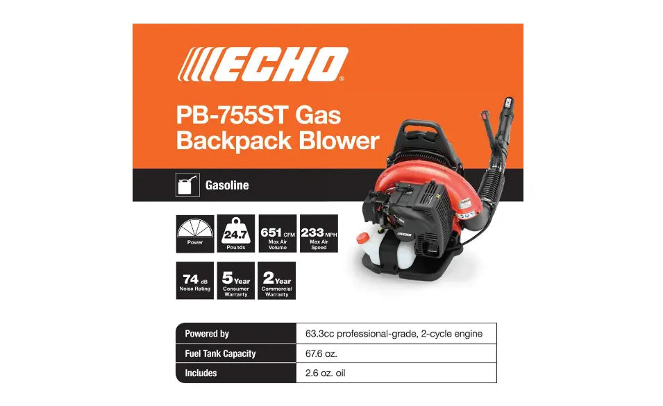 233 Mph 651 CFM 63.3CC Gas 2-STROKE Cycle Backpack Leaf Blower with Tube Throttle