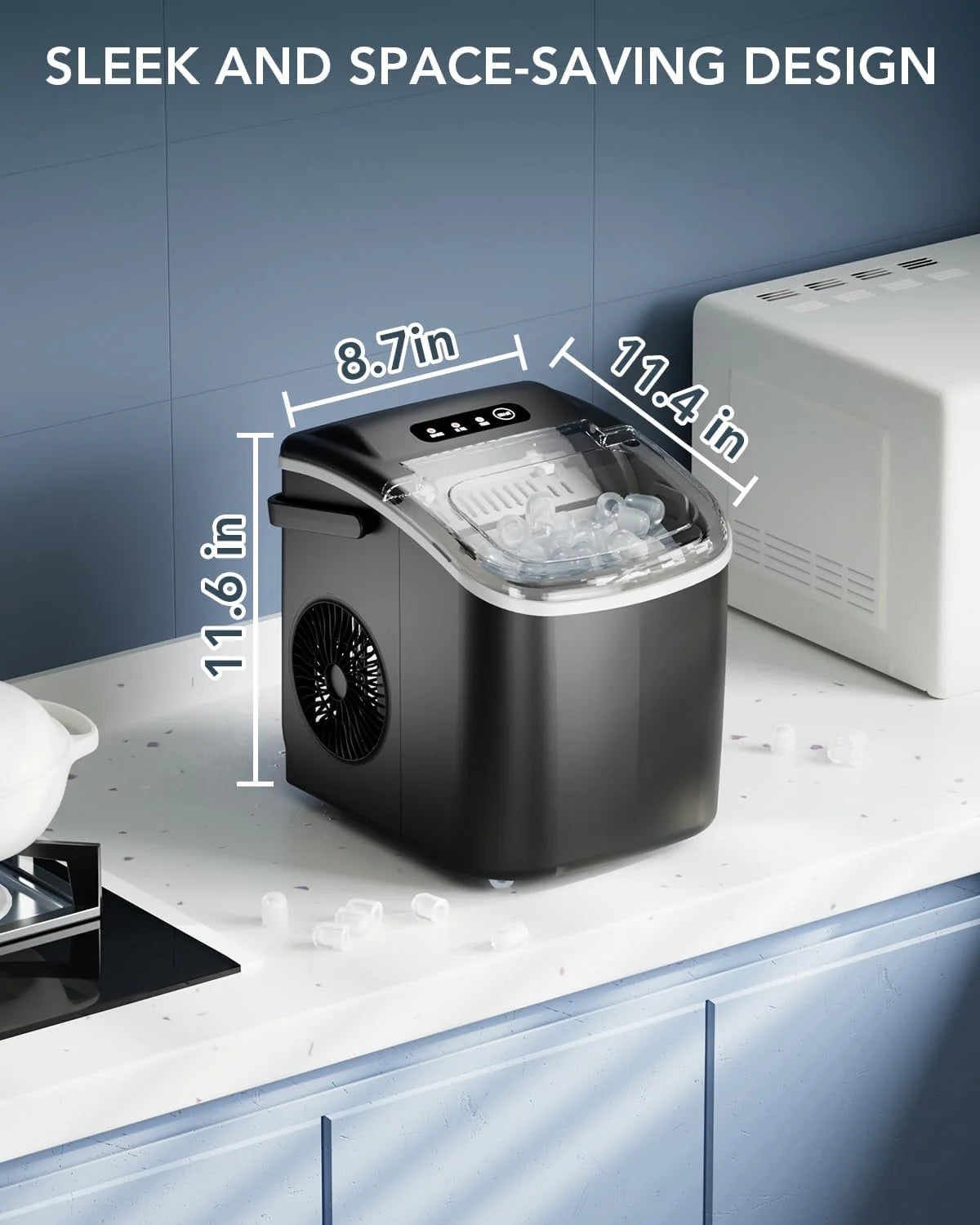Ice Maker Countertop, Efficient Easy Carry Ice Machine, Self-cleaning Ice Maker with Ice Scoop & Basket, 9PCS/ 8MINS 26.6LBS Per Day for…