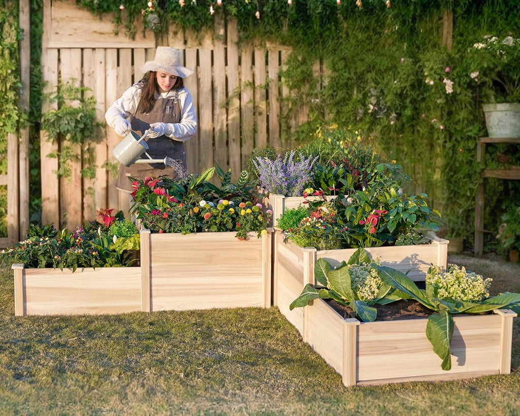 Garden Bed Outdoor Gardening, 28 Inch Depth 3-TIER Wood Planter Box with Cedar Leg, Baseboard, Leakage Hole,easy Assembled, Ideal for…