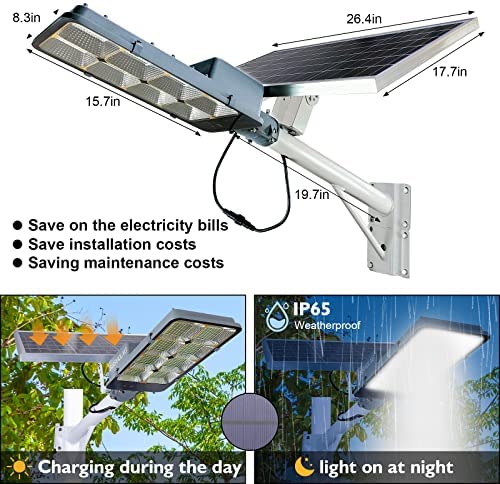 450W Solar Street Flood Lights Outdoor Lamp with Remote Control Dusk to Dawn Security Lighting for Yard Garden Gutter Basketball Court Arena…