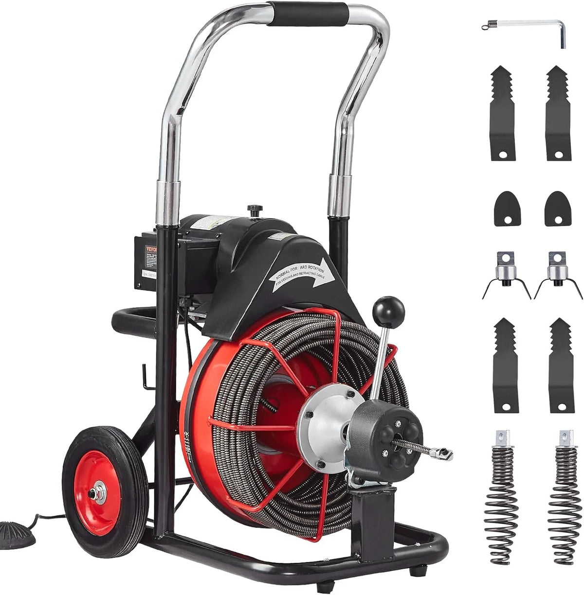 Drain Cleaner Machine 100FT X 1/2 Inch, Auto Feed Sewer Snake Auger on Wheels, 550W Portable Drain Cleaning Machine with 8 Cutters &…
