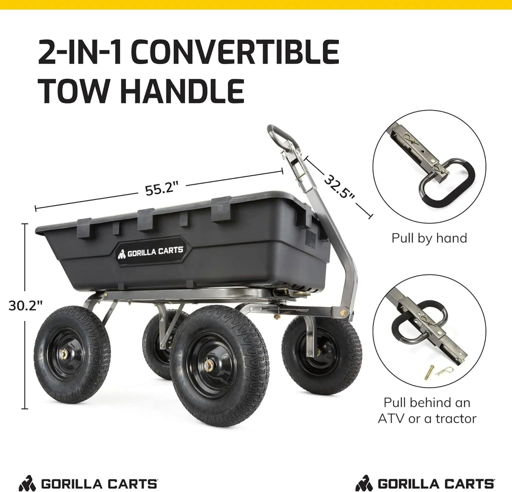 Heavy Duty Poly Utility Dump Wagon Garden Cart W/pneumatic Tires, 6 Cu ft - 1200 lb Capacity Outdoor Wheelbarrow for Yard, Landscaping &…