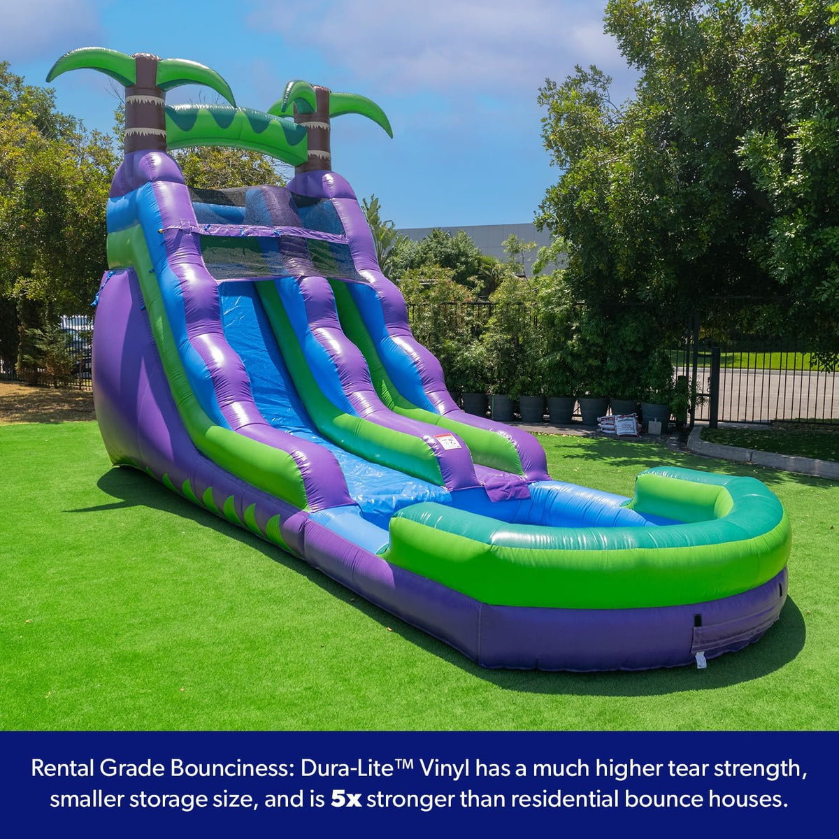 Purple Tropical Lightweight Premium Commercial Grade Water Slide Inflatable with Attached Pool for Kids and Adults (with Blower), Wet Dry…
