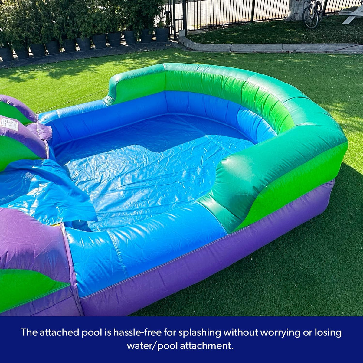 Purple Tropical Lightweight Premium Commercial Grade Water Slide Inflatable with Attached Pool for Kids and Adults (with Blower), Wet Dry…