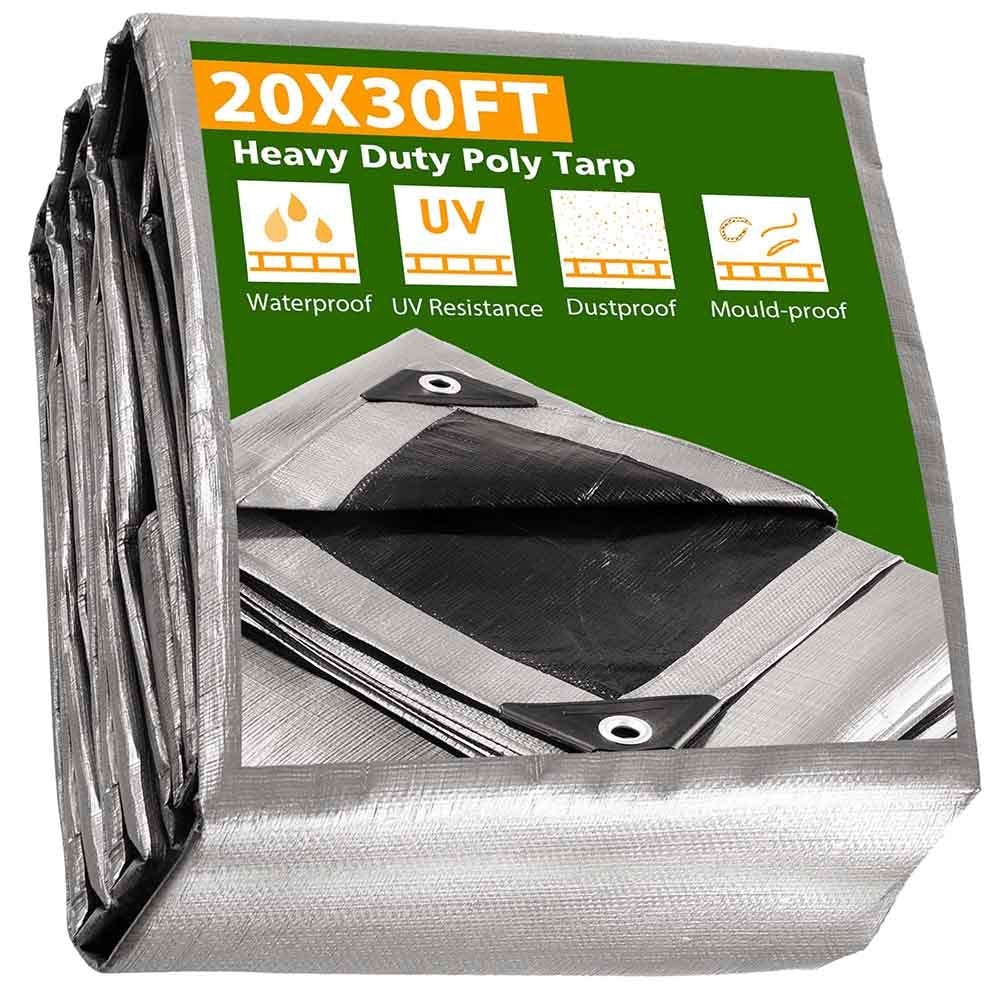20 30 ft Heavy-duty Tarp Shelter Cover Tarpaulin, Silver