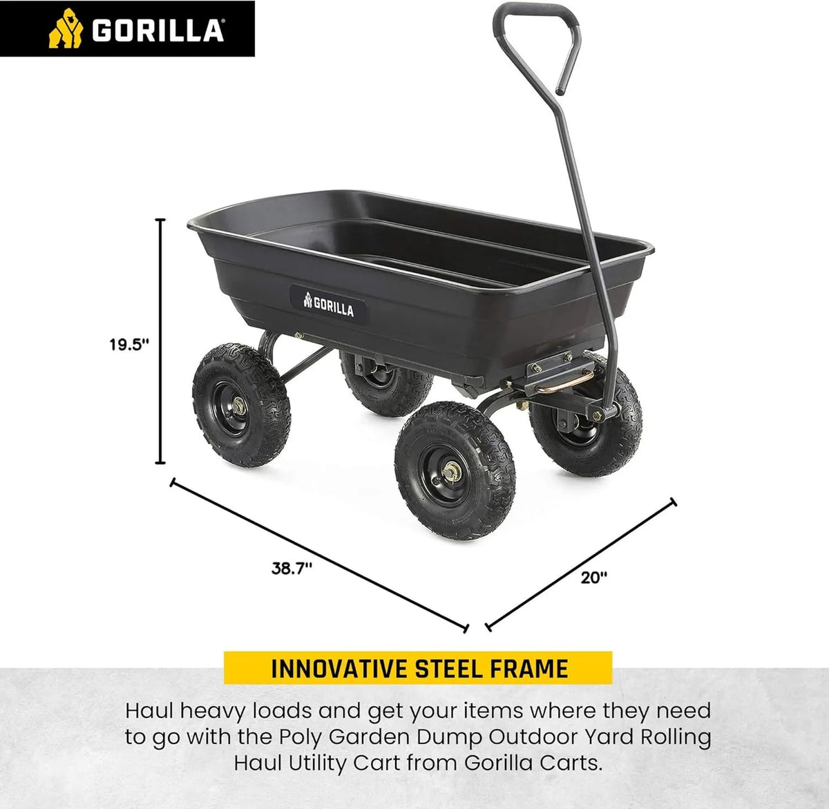 Heavy Duty Poly Utility Dump Wagon Garden Cart W/pneumatic Tires, 6 Cu ft - 1200 lb Capacity Outdoor Wheelbarrow for Yard, Landscaping &…