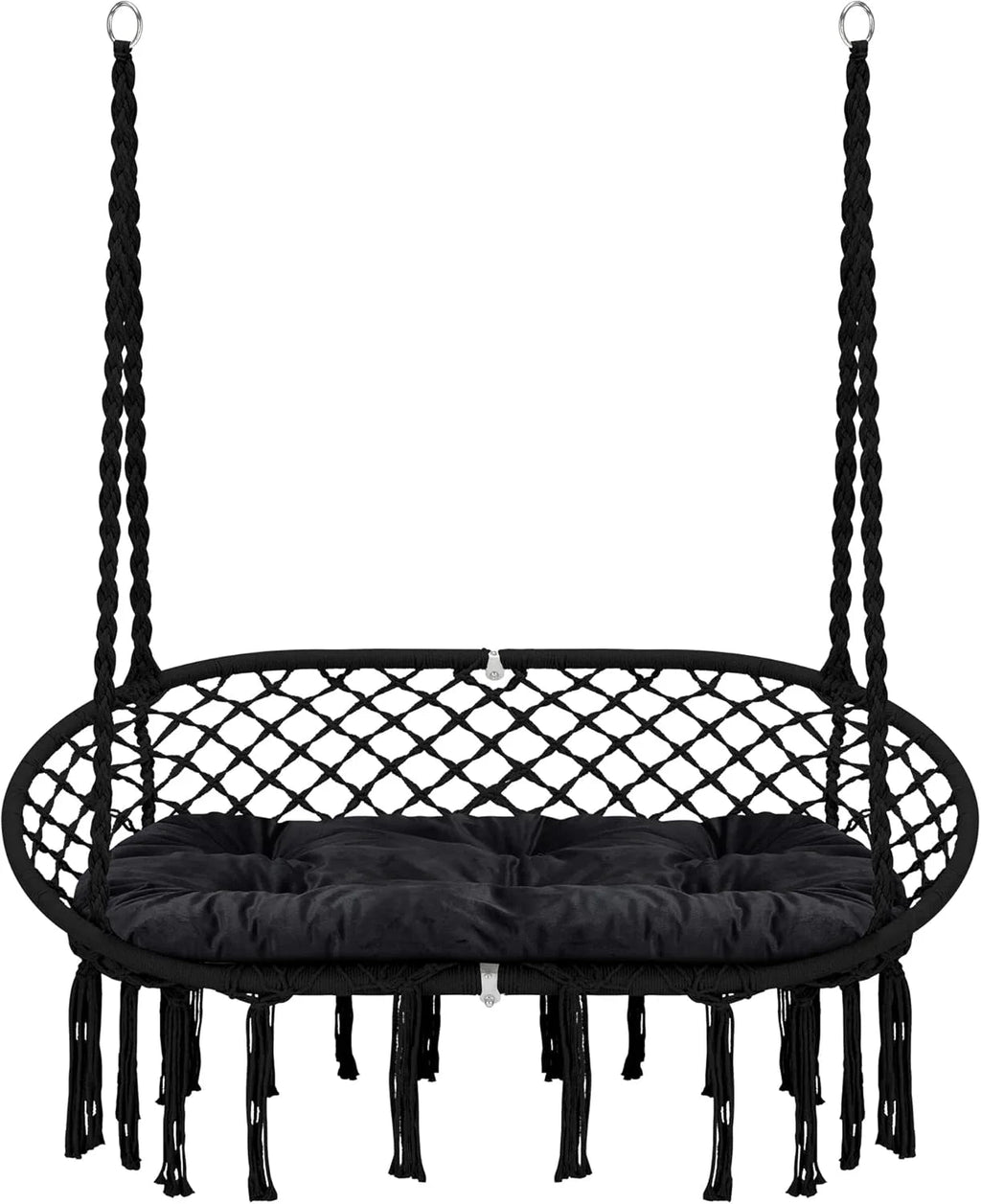 Hammock Chair Macrame Hanging Swing with Cushion,hanging Cotton Ropes, Metal Frame, 450 lbs Capacity Indoor Outdoor, Patio, Balcony,…