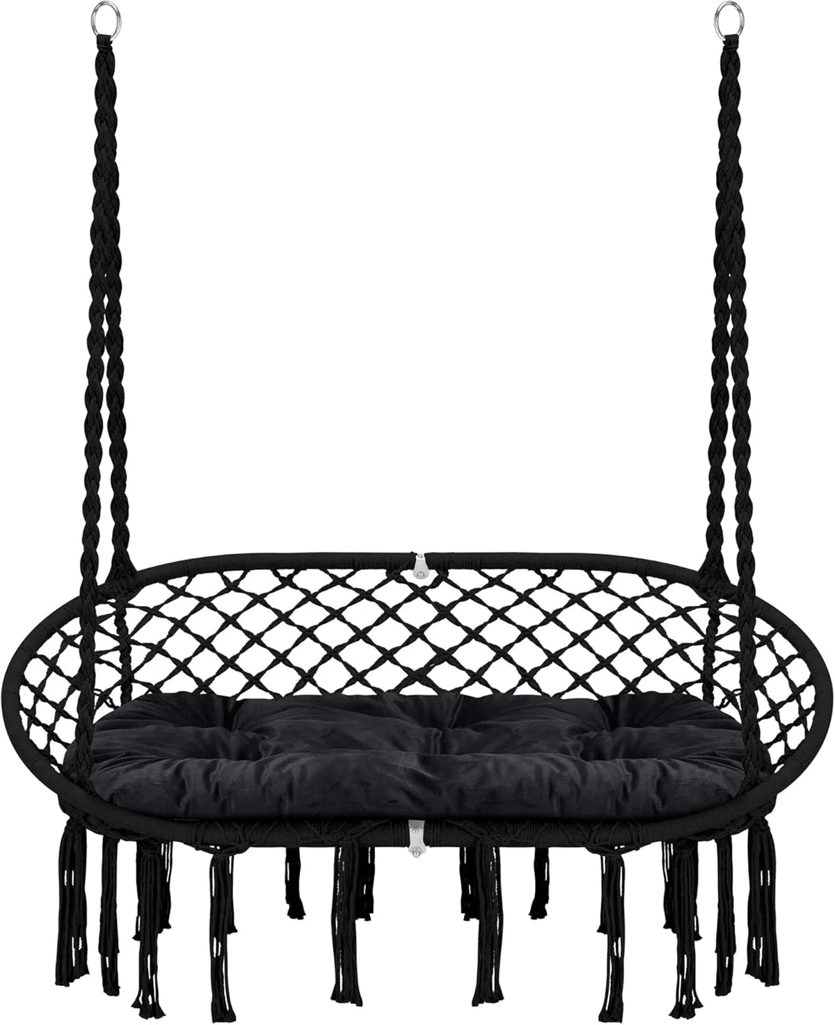 Hammock Chair Macrame Hanging Swing with Cushion,hanging Cotton Ropes, Metal Frame, 450 lbs Capacity Indoor Outdoor, Patio, Balcony,…